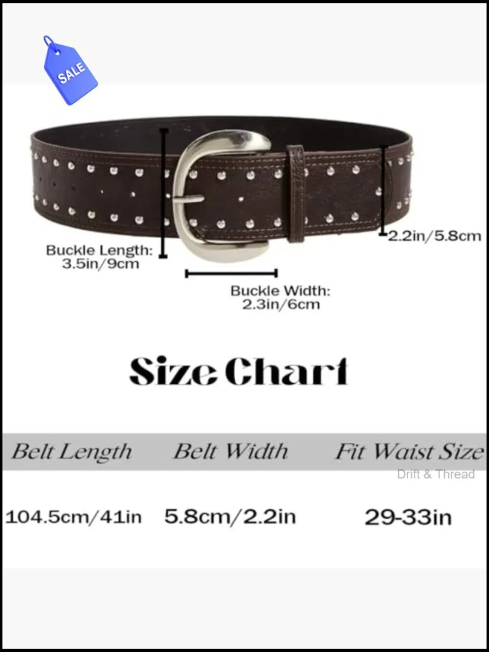 Chunky Wide Buckle Belt with Silver Rivets for Dresses Pants Y2K Cowgirl Punk